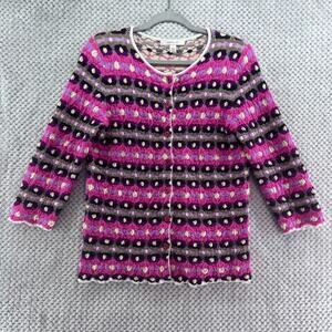 Madison Hill Crew Cardigan Womens M Pink Purple Floral Knit Soft Textured 70s